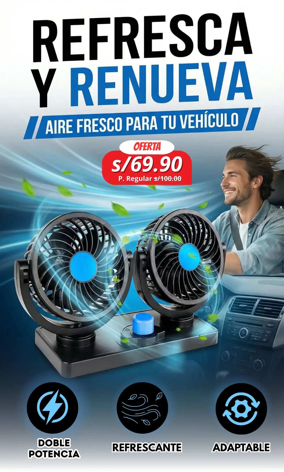 VENTILADOR DOBLE PARA CARRO